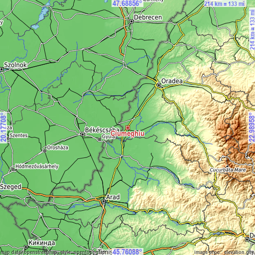 Topographic map of Ciumeghiu