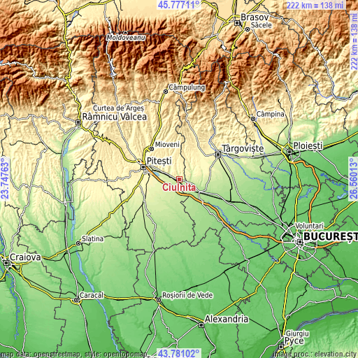 Topographic map of Ciulnița