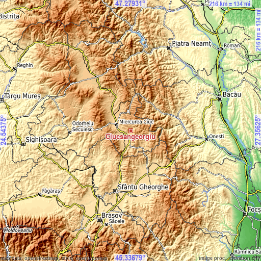Topographic map of Ciucsângeorgiu