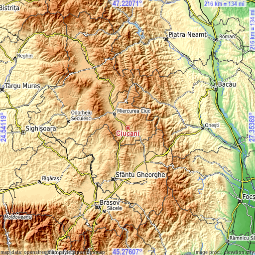 Topographic map of Ciucani