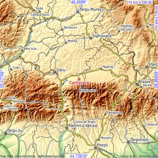 Topographic map of Cârţişoara