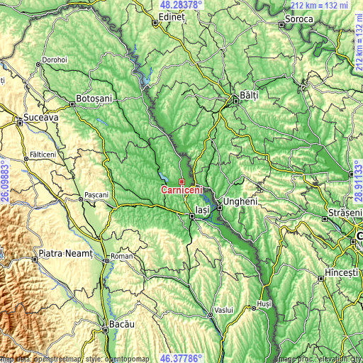 Topographic map of Cârniceni