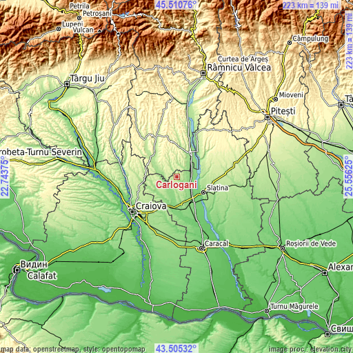 Topographic map of Cârlogani