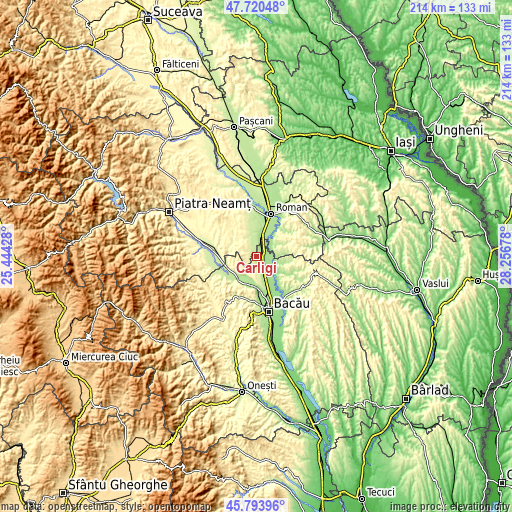 Topographic map of Cârligi