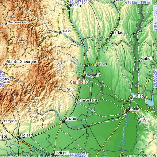 Topographic map of Cârligele