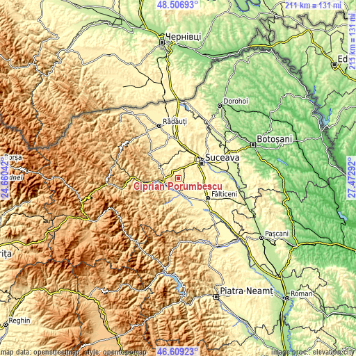Topographic map of Ciprian Porumbescu