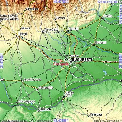 Topographic map of Ciorogârla