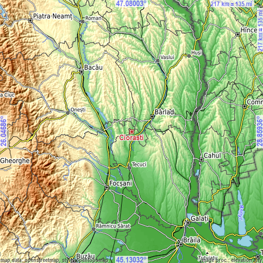 Topographic map of Ciorăști