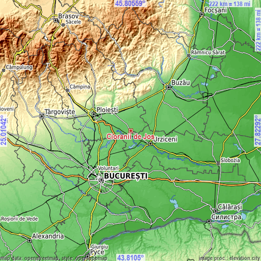 Topographic map of Cioranii de Jos