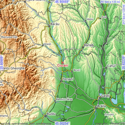 Topographic map of Ciorani