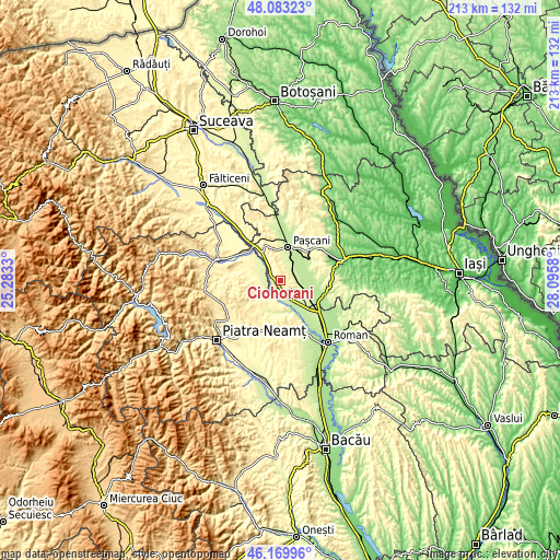 Topographic map of Ciohorăni