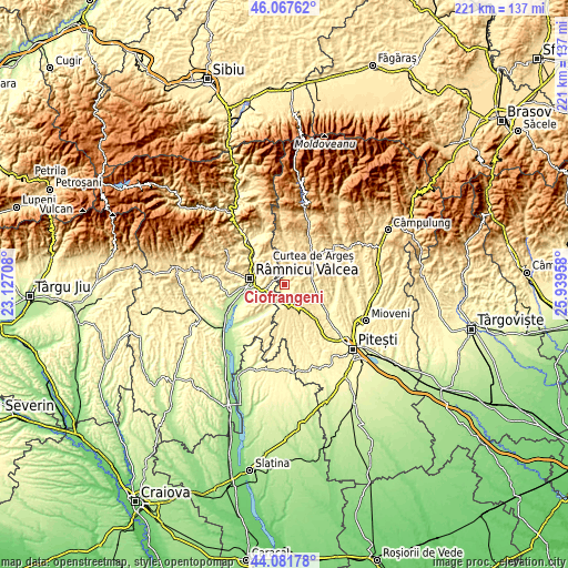 Topographic map of Ciofrângeni