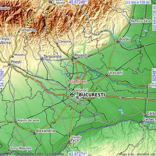 Topographic map of Ciofliceni
