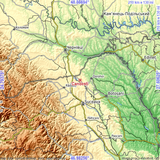 Topographic map of Cândeşti