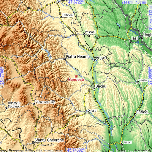 Topographic map of Cândeşti