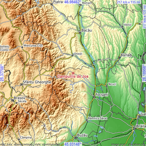 Topographic map of Câmpurile de Jos