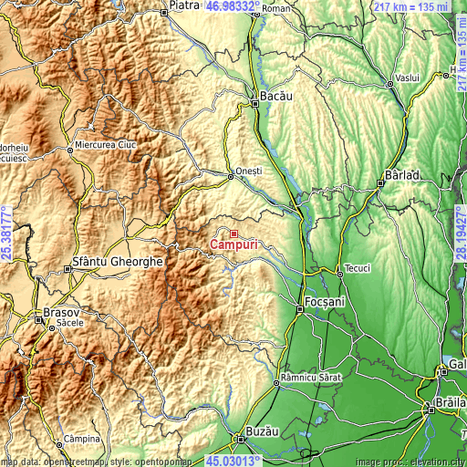 Topographic map of Câmpuri