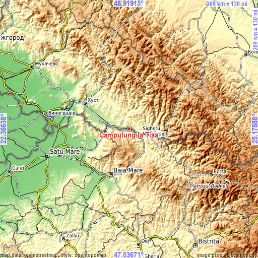 Topographic map of Câmpulung la Tisa