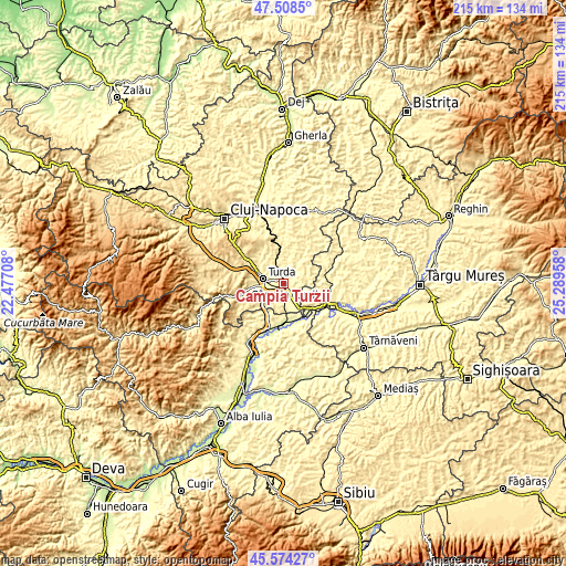 Topographic map of Câmpia Turzii