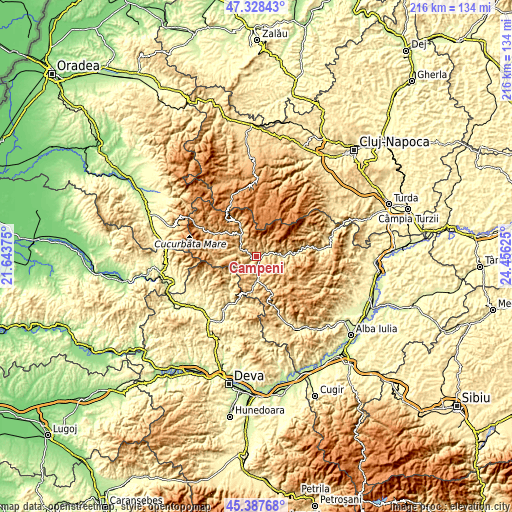 Topographic map of Câmpeni