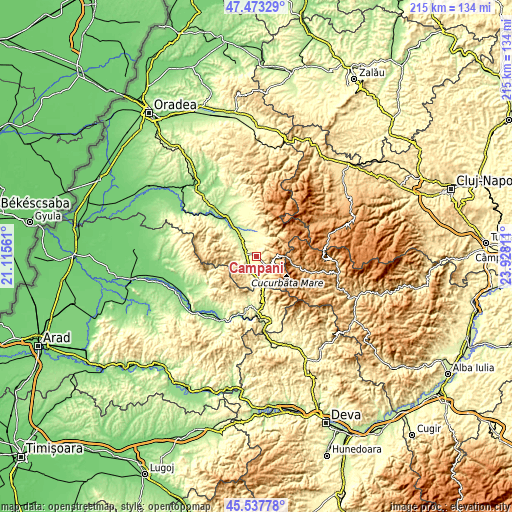 Topographic map of Câmpani