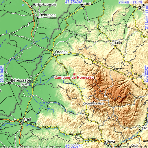 Topographic map of Câmpani de Pomezeu