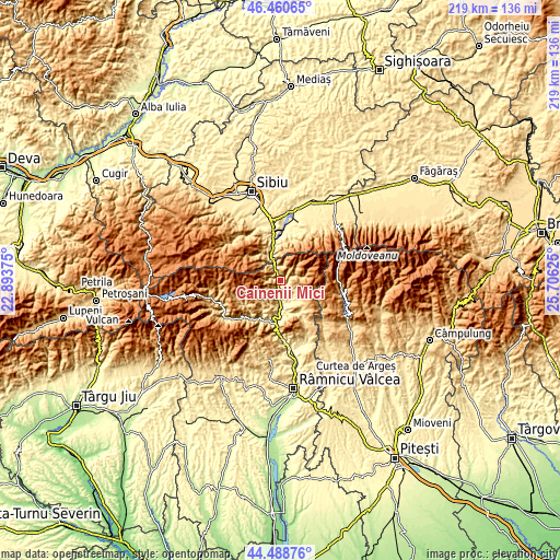 Topographic map of Câinenii Mici