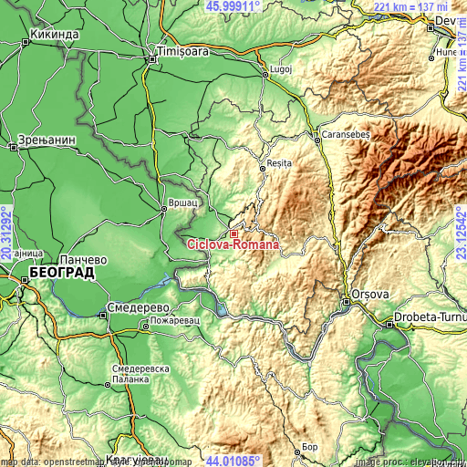 Topographic map of Ciclova-Română