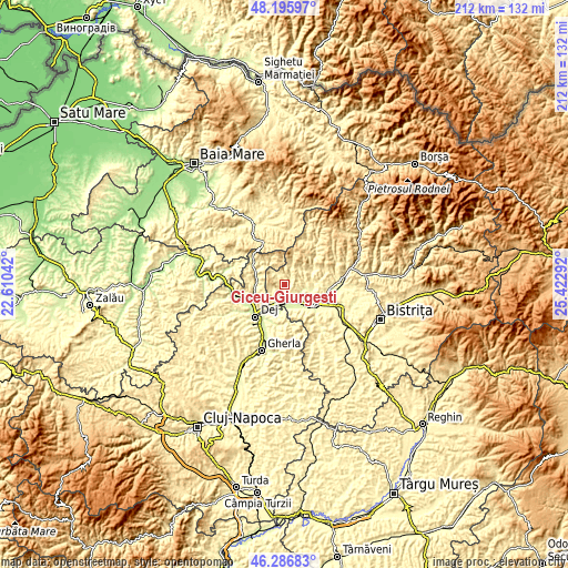 Topographic map of Ciceu-Giurgeşti