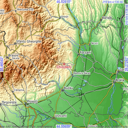 Topographic map of Chiojdeni