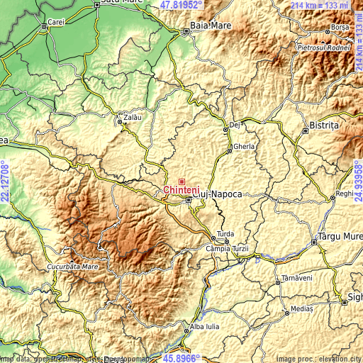 Topographic map of Chinteni
