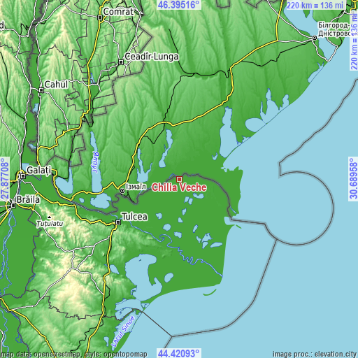 Topographic map of Chilia Veche