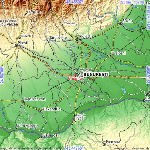 Topographic map of Chiajna