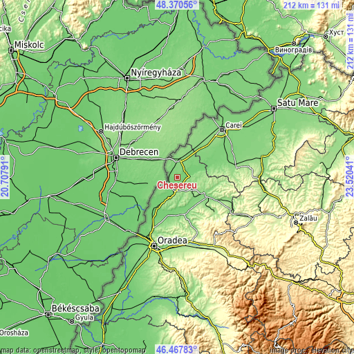 Topographic map of Cheșereu