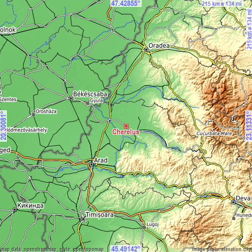 Topographic map of Chereluș