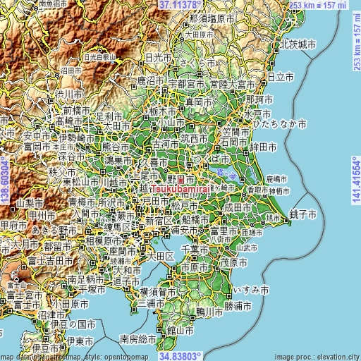Topographic map of Tsukubamirai