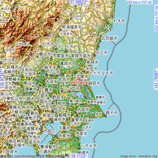 Topographic map of Omitama