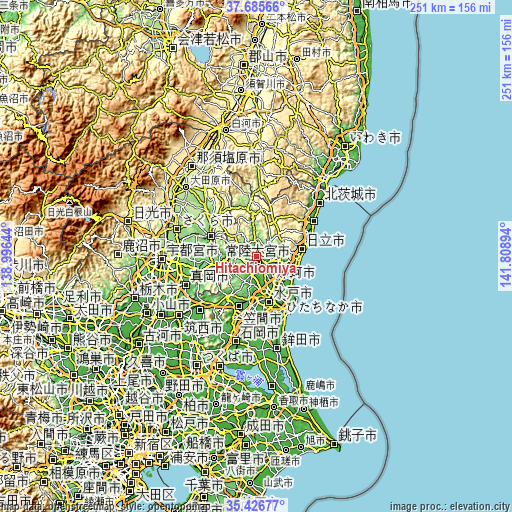 Topographic map of Hitachiomiya