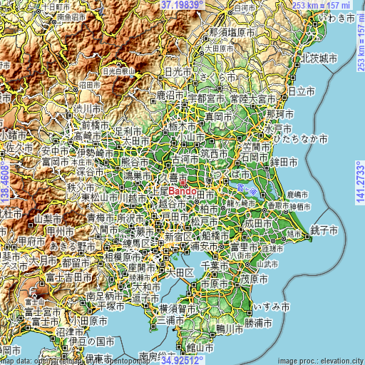 Topographic map of Bandō