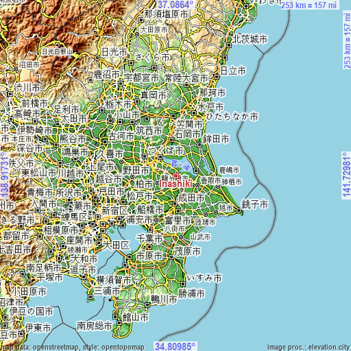 Topographic map of Inashiki