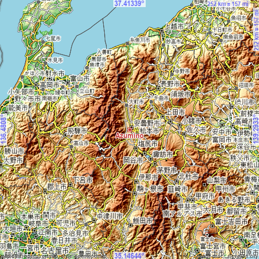 Topographic map of Azumino