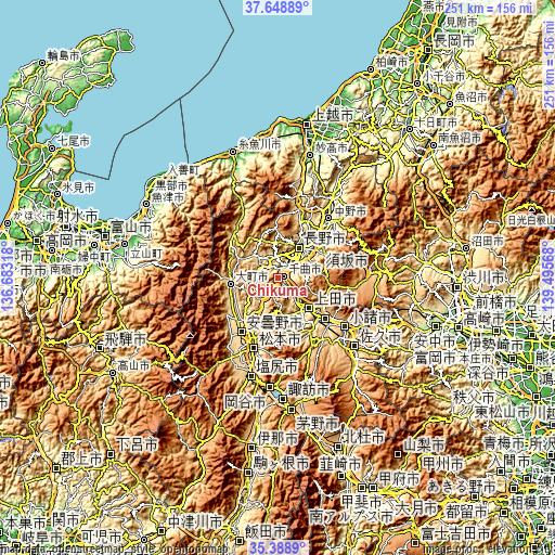 Topographic map of Chikuma