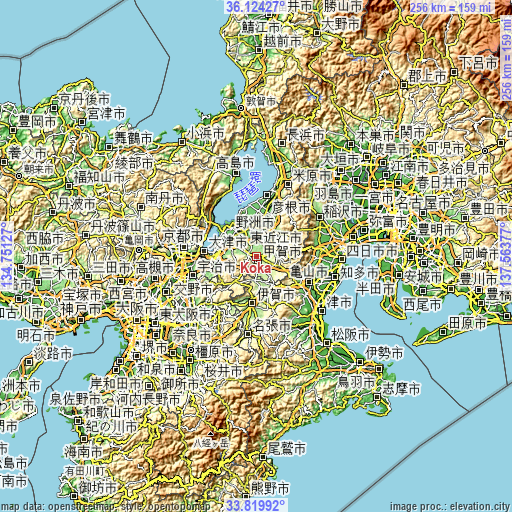 Topographic map of Kōka