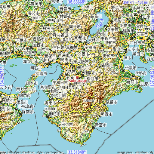 Topographic map of Katsuragi