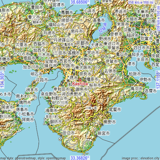 Topographic map of Kashiba