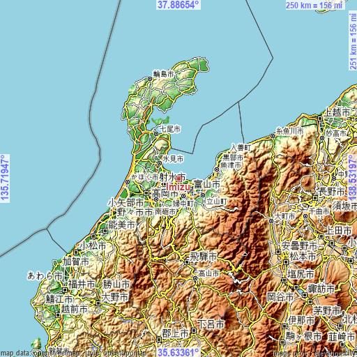 Topographic map of Imizu
