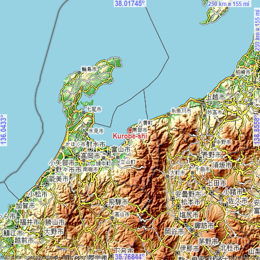 Topographic map of Kurobe-shi