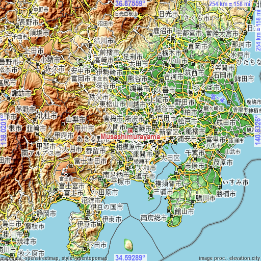 Topographic map of Musashimurayama
