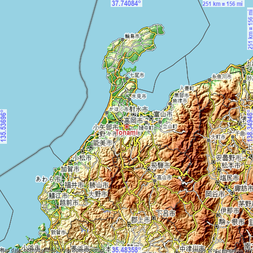 Topographic map of Tonami