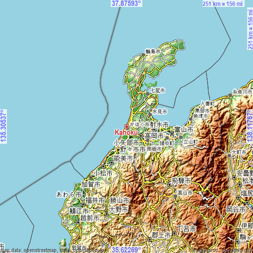 Topographic map of Kahoku